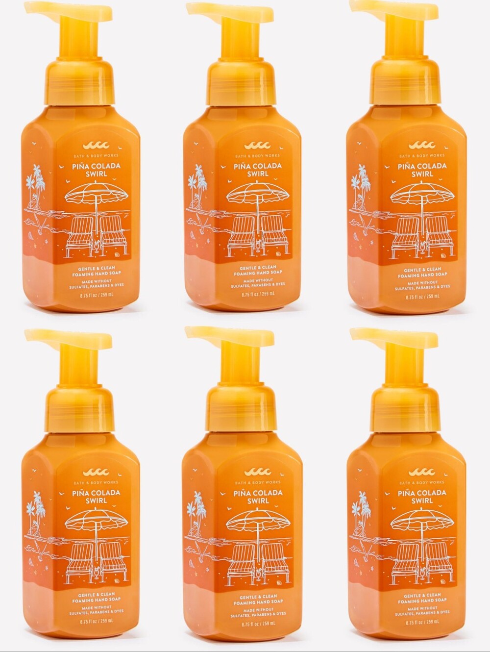 Bath & Body Works Piña Colada Swirl Foaming Hand Soap Set of 6 NEW RARE